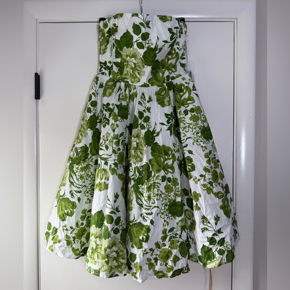 New! Reformation Buttercup Strapless Dress Green White Floral Fit & Flare Sz. 2 - Picture 4 of 15